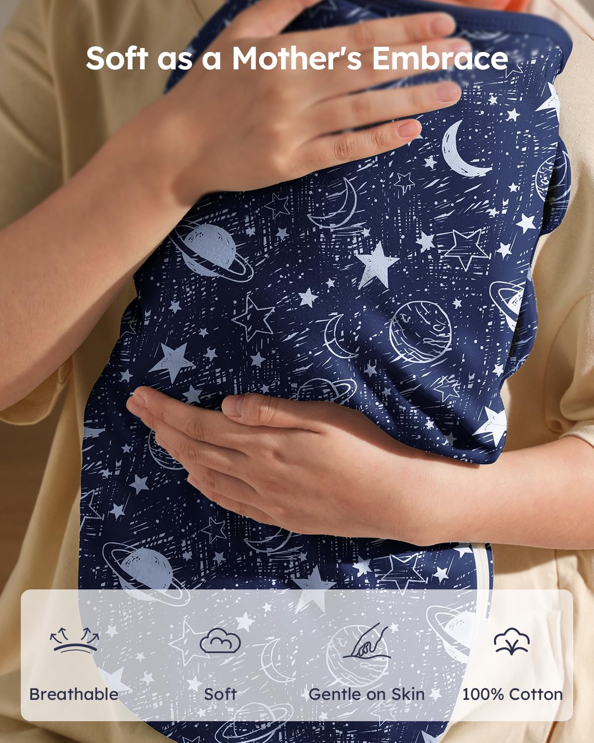 Unnivoll newborn swaddle adjustable-velcro-fasteners make a snug grow-with-baby fit easy.
