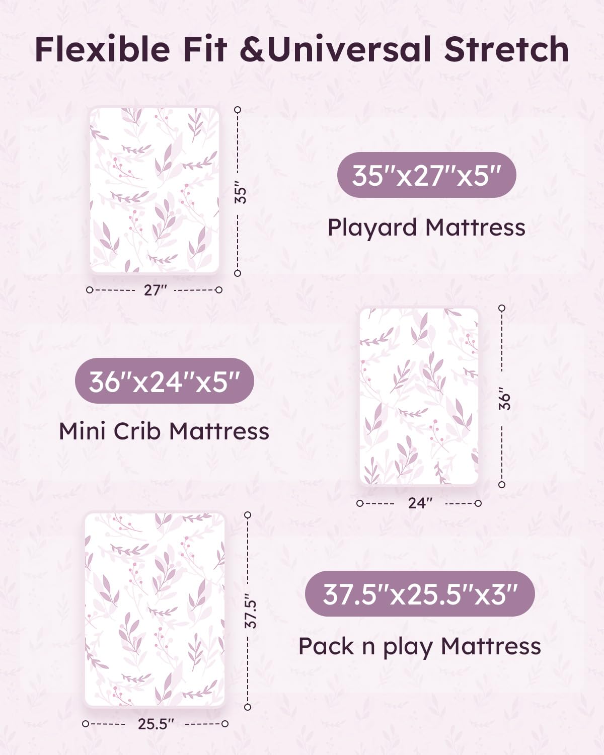 Unnivoll pack and play sheets 38x26 closeup highlights precise fit on mini crib mattresses.