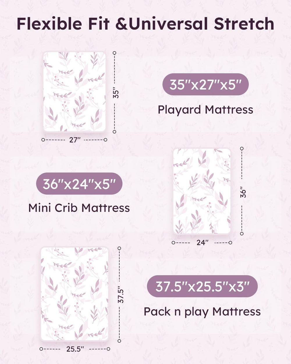 Unnivoll pack and play sheets 38x26 closeup highlights precise fit on mini crib mattresses.