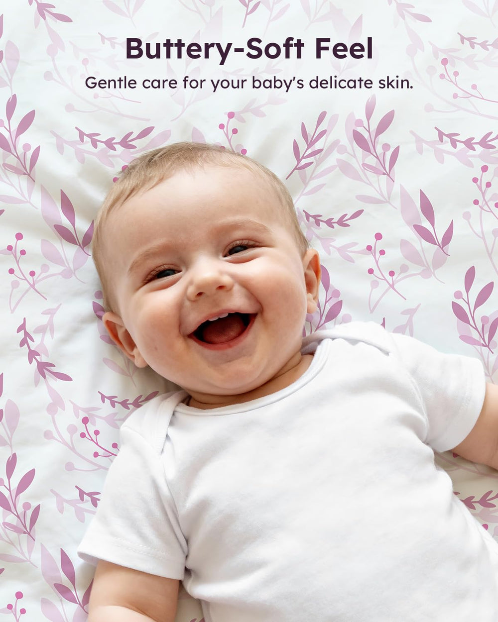 Unnivoll purple leaf print sheet adds cheerful nursery decor and breathable comfort.