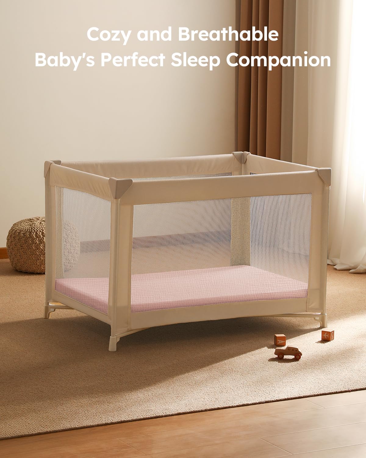 Unnivoll playard sheets in a cozy nursery setting with coordinating colors