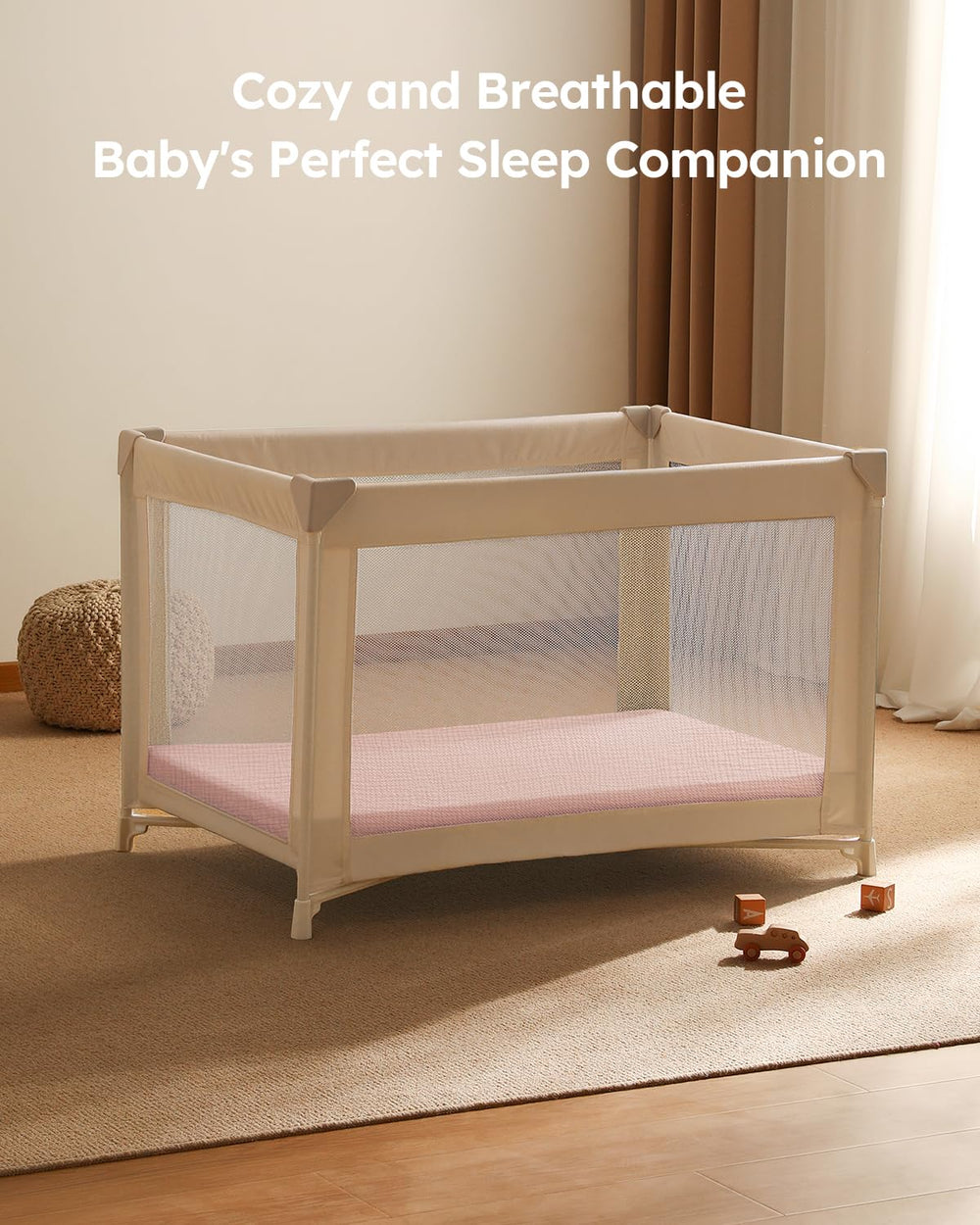 Unnivoll playard sheets in a cozy nursery setting with coordinating colors