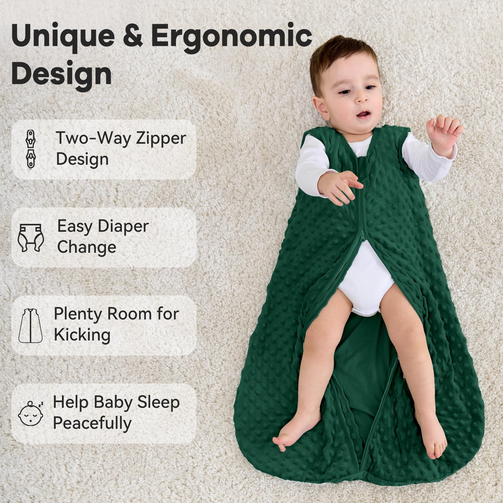 Unnivoll roomy kick-proof sleep sack forest green supports movement while staying warm