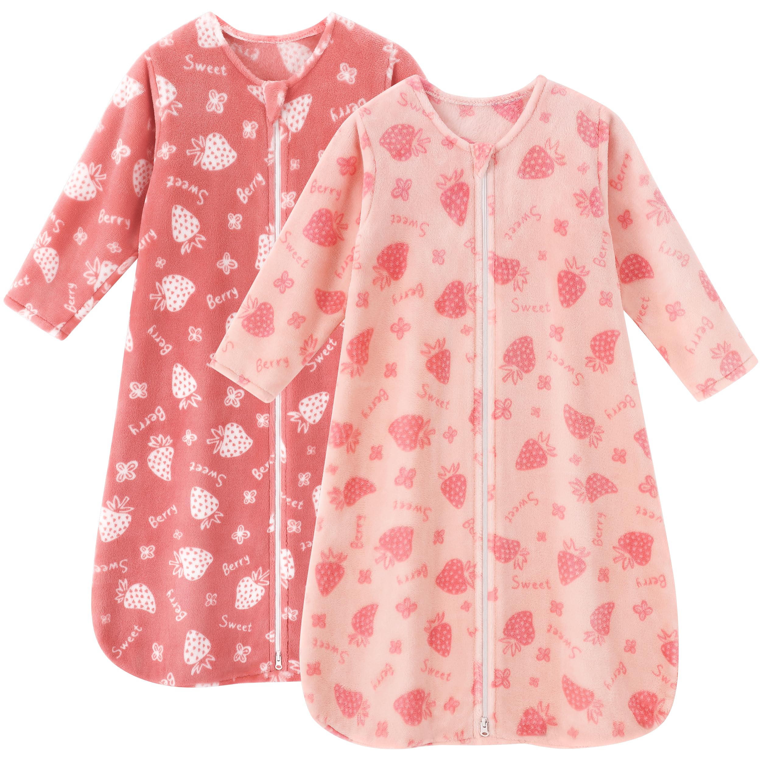 Unnivoll sleep sack pink white strawberry front view for cozy warmth in toddlers