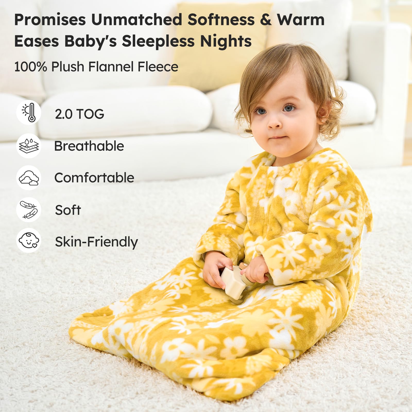 Unnivoll fleece sleep sack zipper detail highlights easy nighttime changes