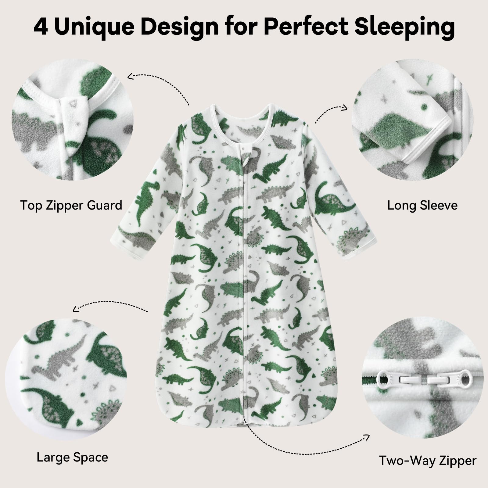 Unnivoll sleep-sack 2way-zipper-detail enables easy diaper changes.