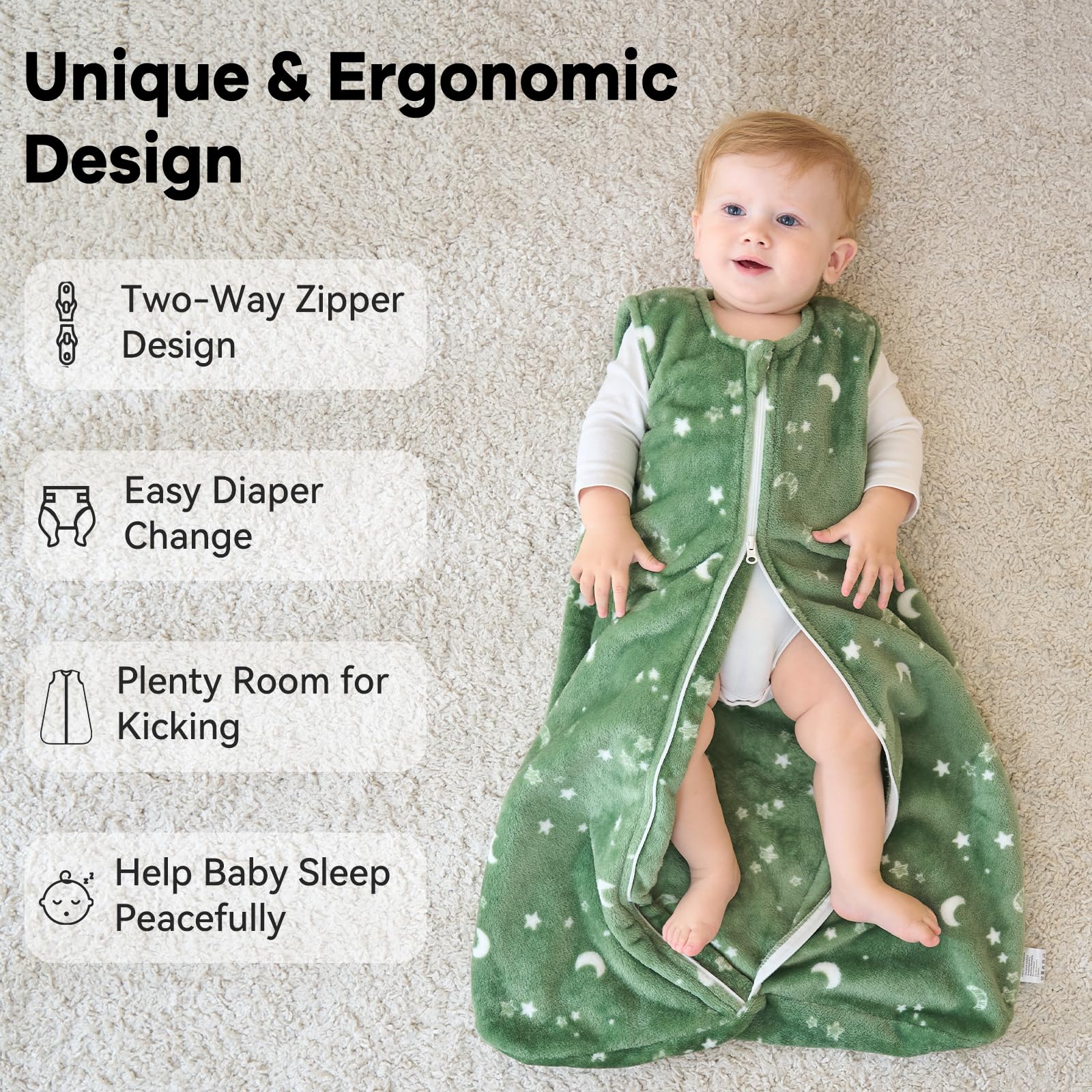 Unnivoll sleep sack roomy fit supports kicking with warm coverage