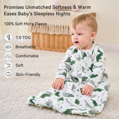 Unnivoll sleep-sack dinosaur grey back view provides secure, breathable sleep.