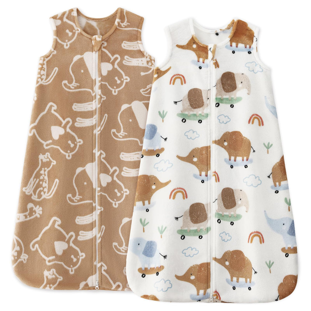Unnivoll sleep sack fleece brown elephant shows cozy overnight warmth for toddlers.