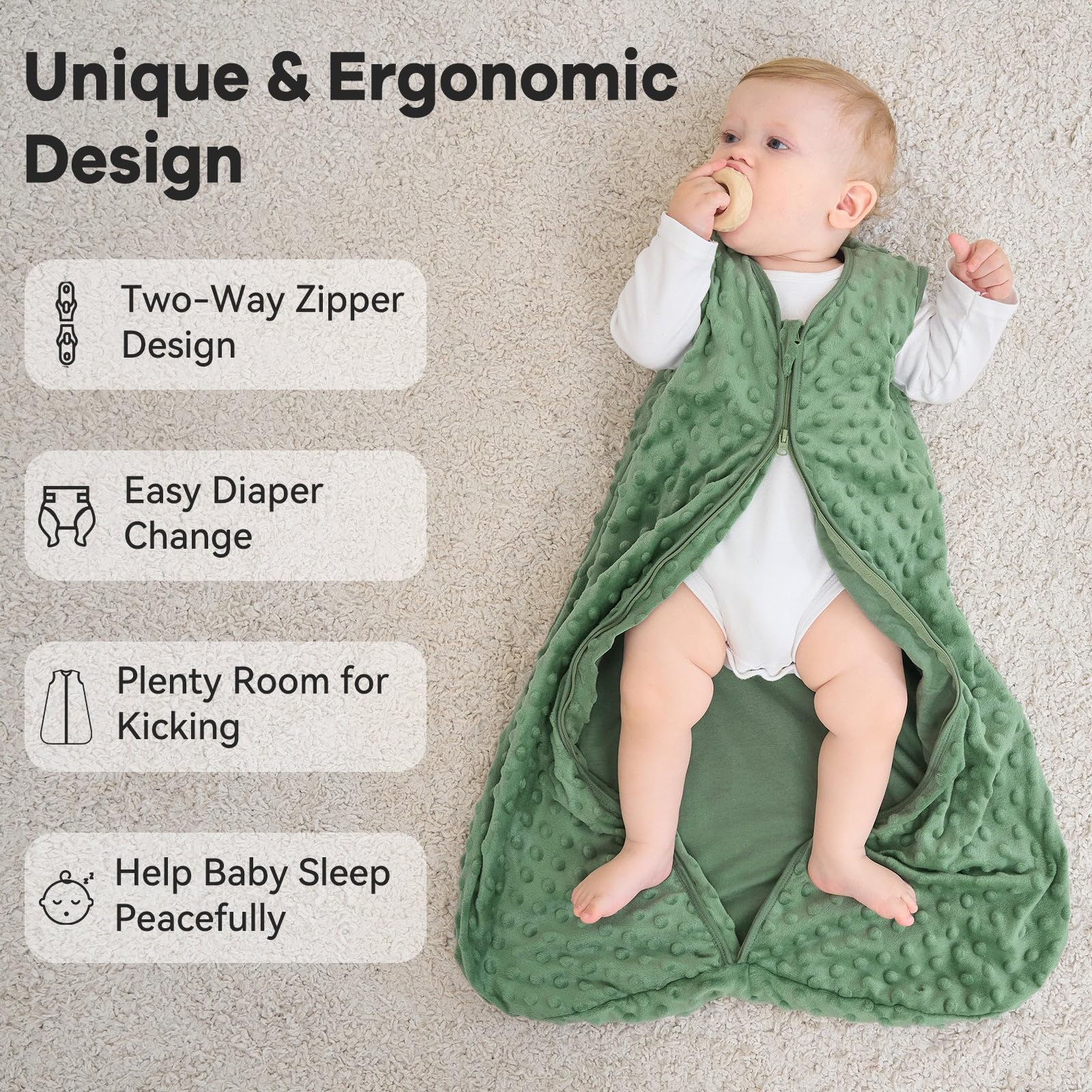 Unnivoll sleep sack plush dots provide familiar soothing texture