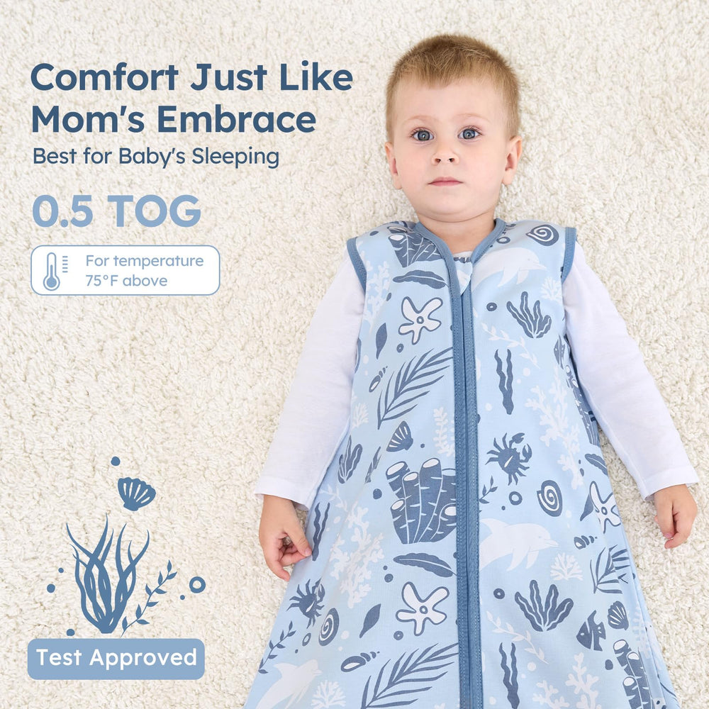 Unnivoll sleep sack pre-washed care blue dolphin reduces shrinkage.