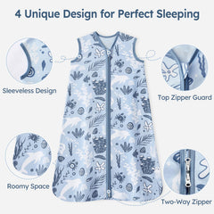 Unnivoll sleep sack roomy fit blue dolphin supports free leg movement.