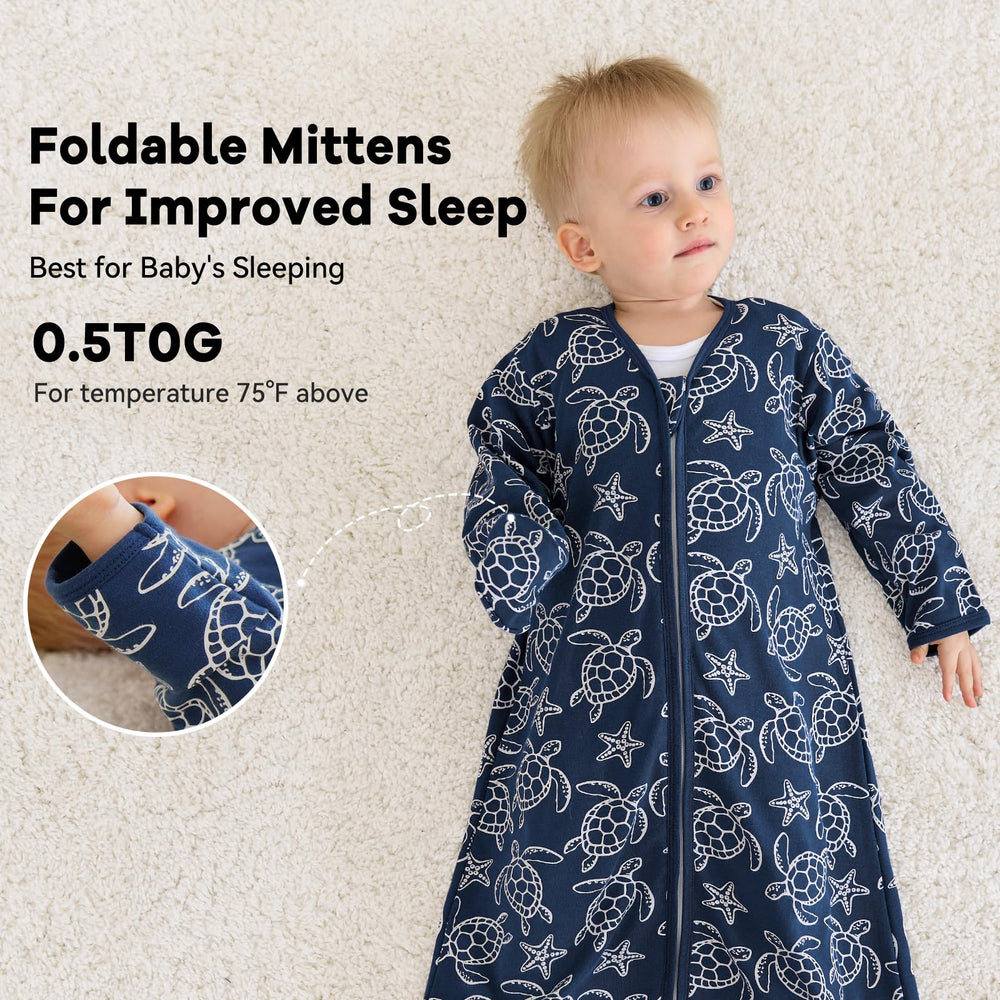 Size chart graphic for Unnivoll sleep sack growth from 0-24 months