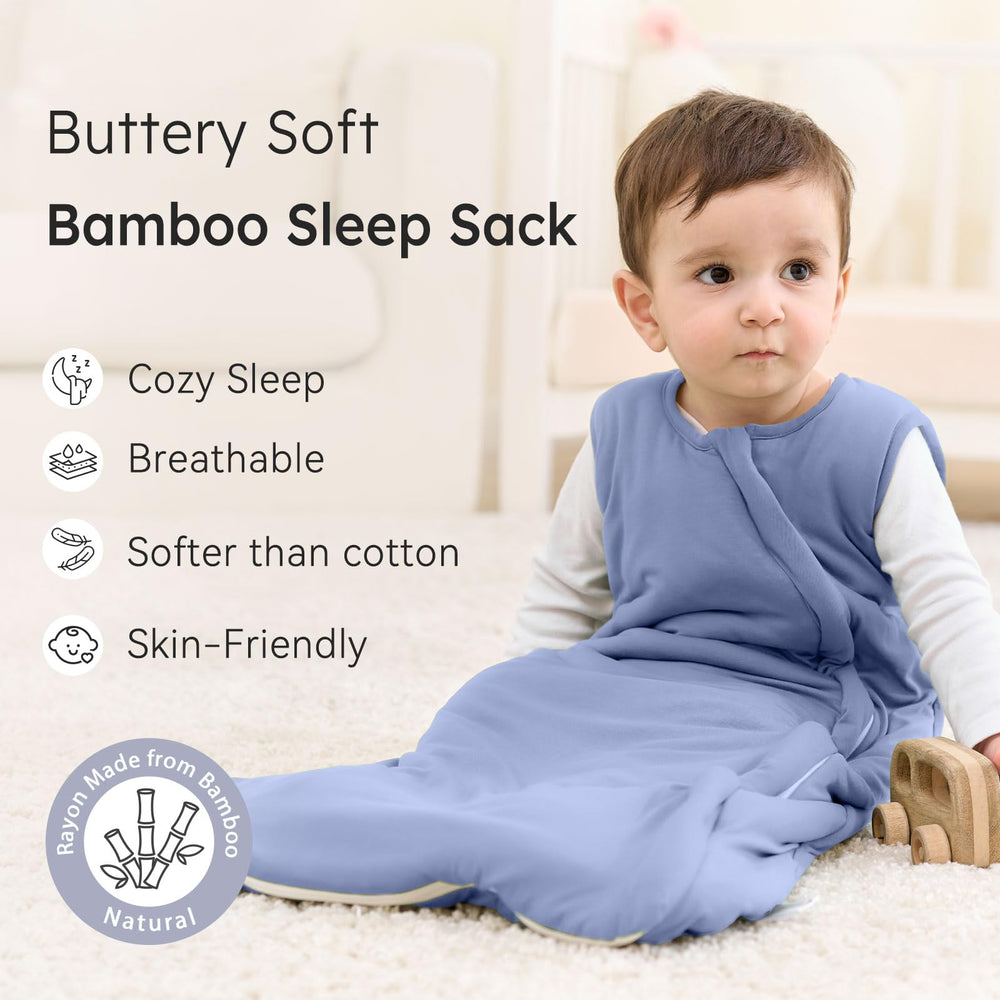 Unnivoll sleep sack haze blue two-way-zip close-up enables quick night diaper changes