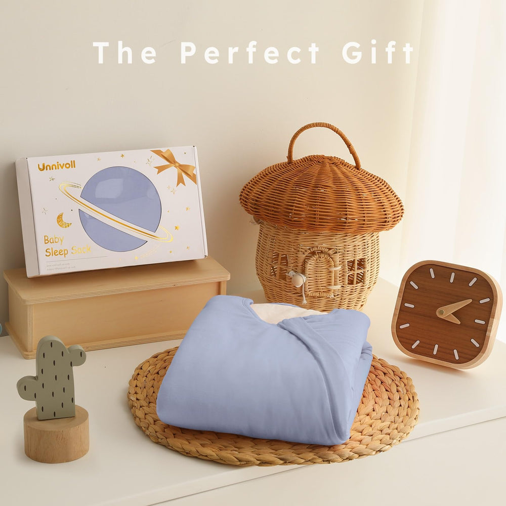 Unnivoll sleep sack care image shows machine-washable durability after washes