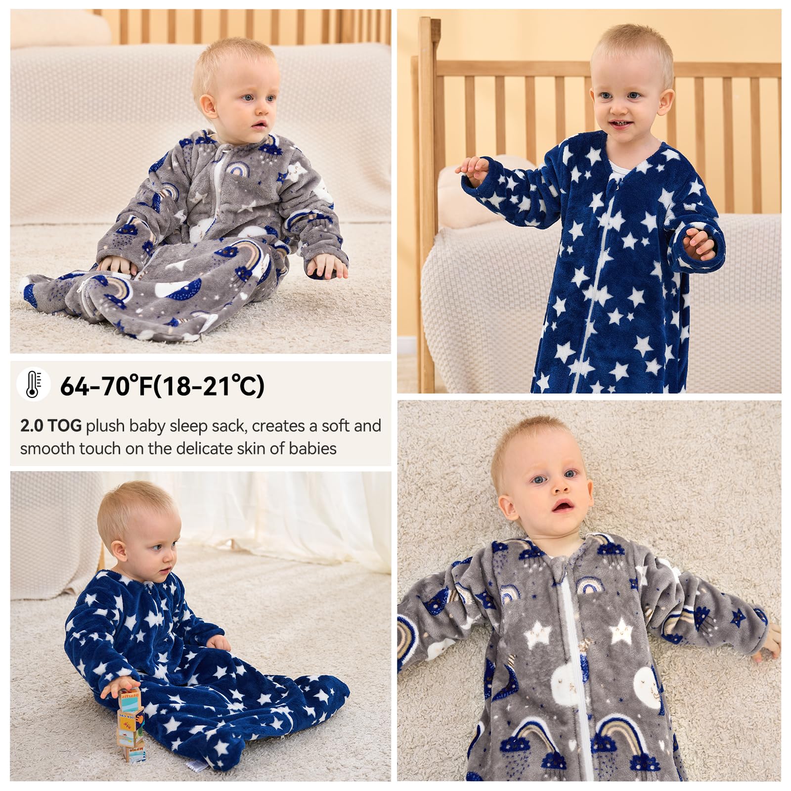 Unnivoll two-pack fleece sleep sacks ready for washing.
