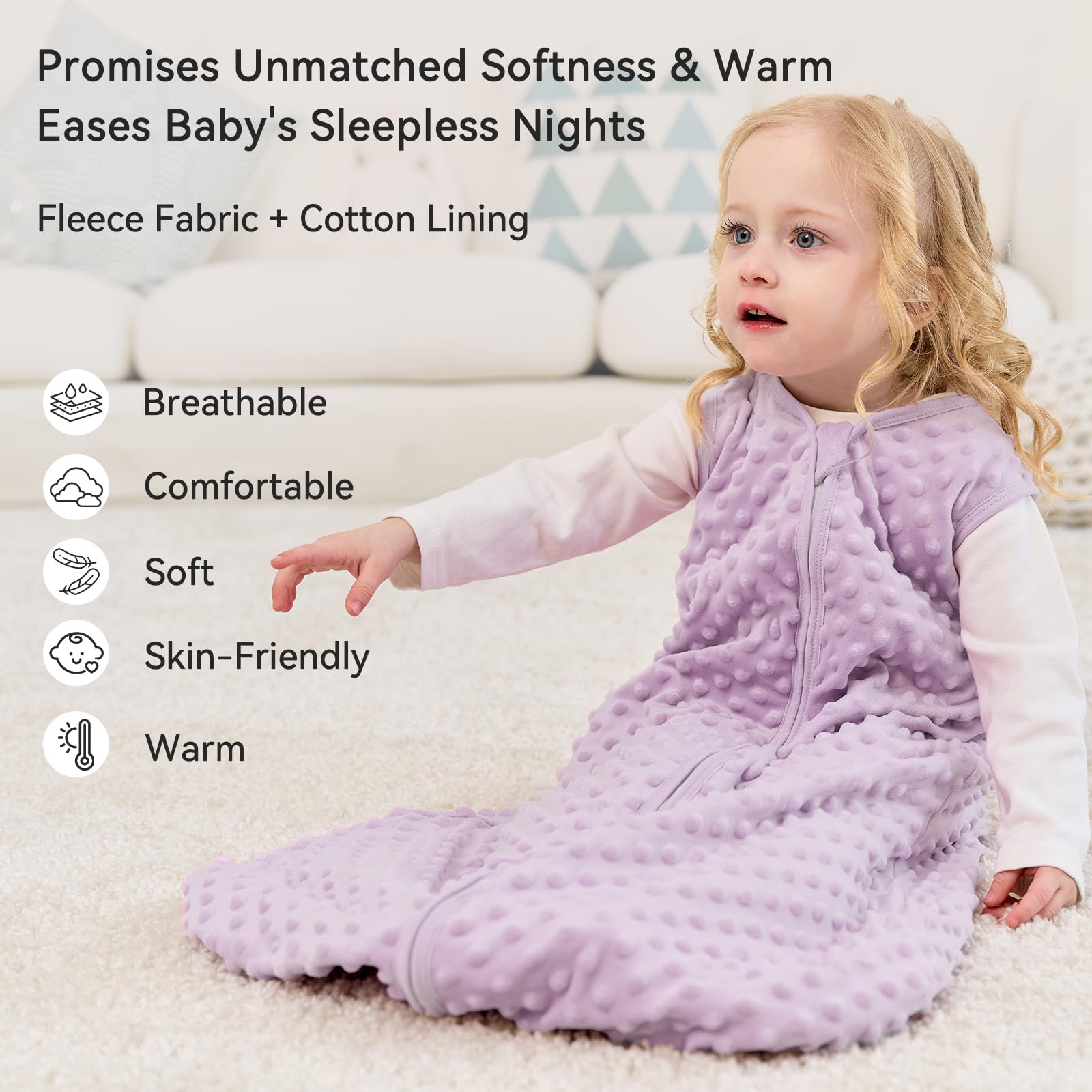 Unnivoll sleep sack with two-way zipper detail for easy nighttime changes