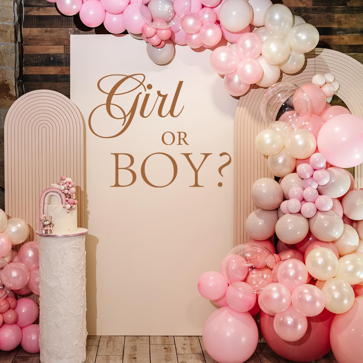 Unonede Girl or Boy Decal party setup showcases arch decor for festive backdrops.