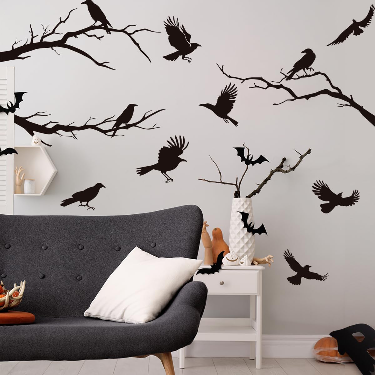 Unonede-halloween-tree-branch-designs wall-stickers add eerie trees for Halloween atmospheres.