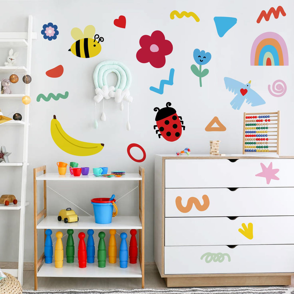 Unonede insect-fruit wall decals collection brightens kids’ rooms with whimsical art.