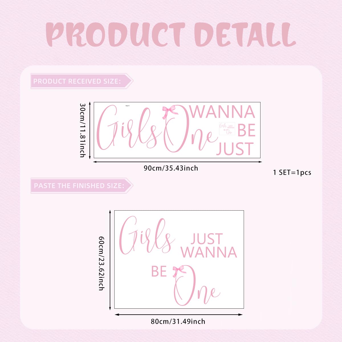 Unonede pink bow wall decal creates a charming 1st birthday arch backdrop.