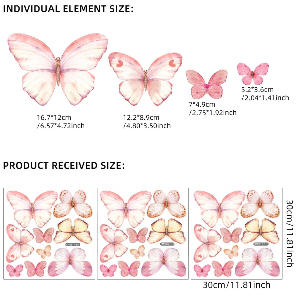 Unonede Pink Butterflies wall decal sheets spread for quick room makeover.