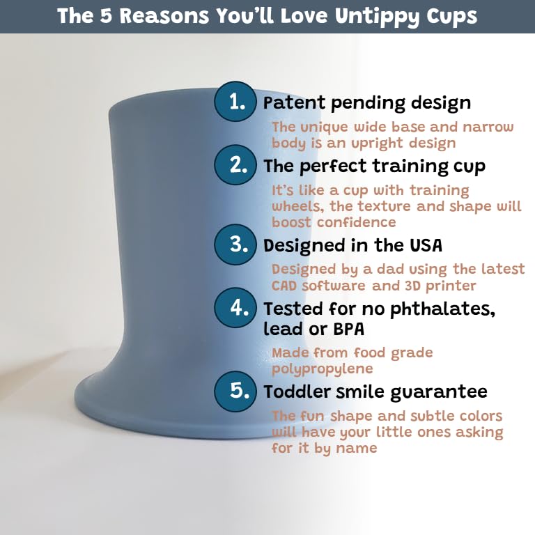 Untippy kids tumbler-teacup side view, easy-to-grip design supports self-feeding.