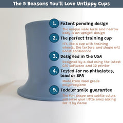 Untippy kids tumbler-teacup side view, easy-to-grip design supports self-feeding.