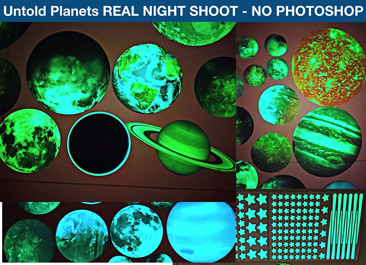 UNTOLD PLANETS solar system stickers on walls create a classroom-style space map.