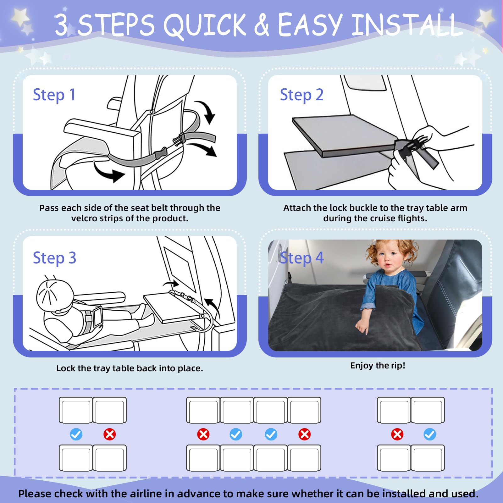 UNTREE seat-tray compatibility image highlights versatile placement on airplanes