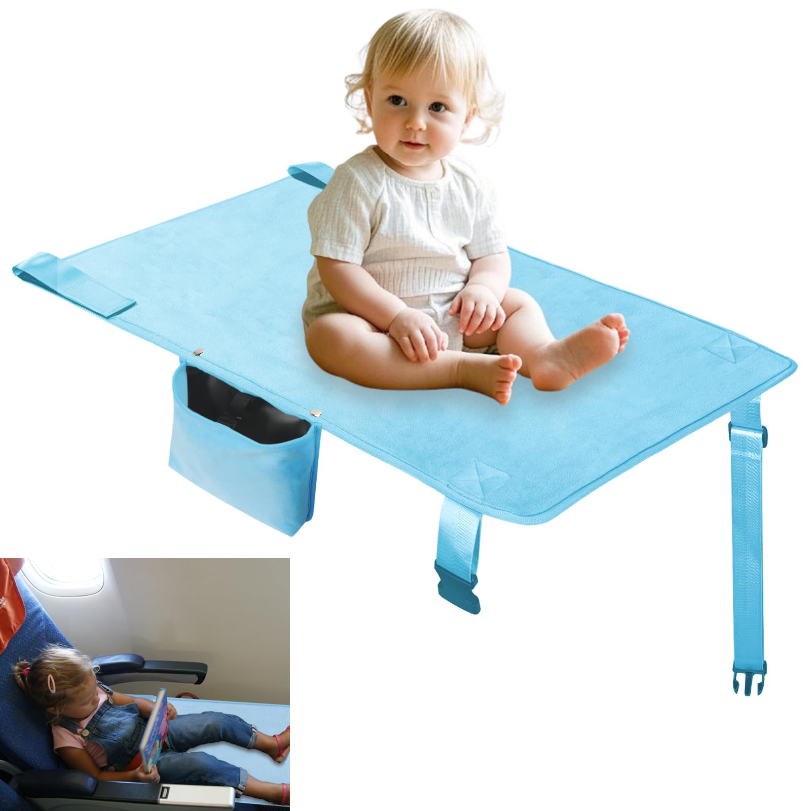 UNTREE airplane bed back-seat attachment provides a comfy, hands-free setup for toddlers on flights.
