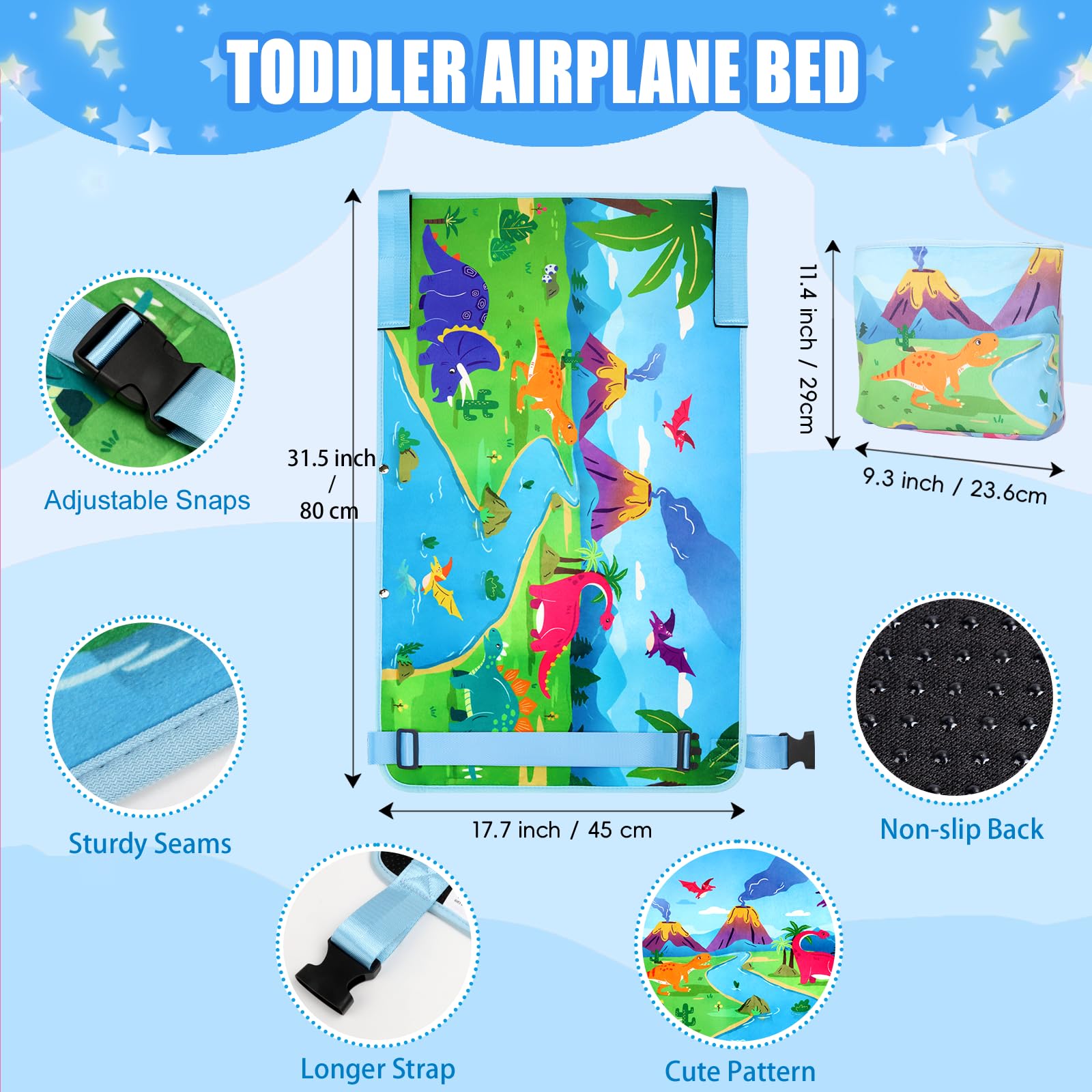 UNTREE Toddler Airplane Bed 31.49 by 17.7 inches fits small travelers.