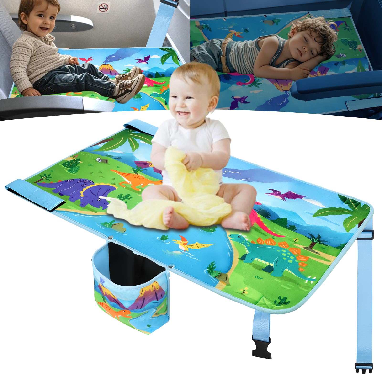 UNTREE Toddler Airplane Bed in-flight seat-setup creates a cozy travel experience.