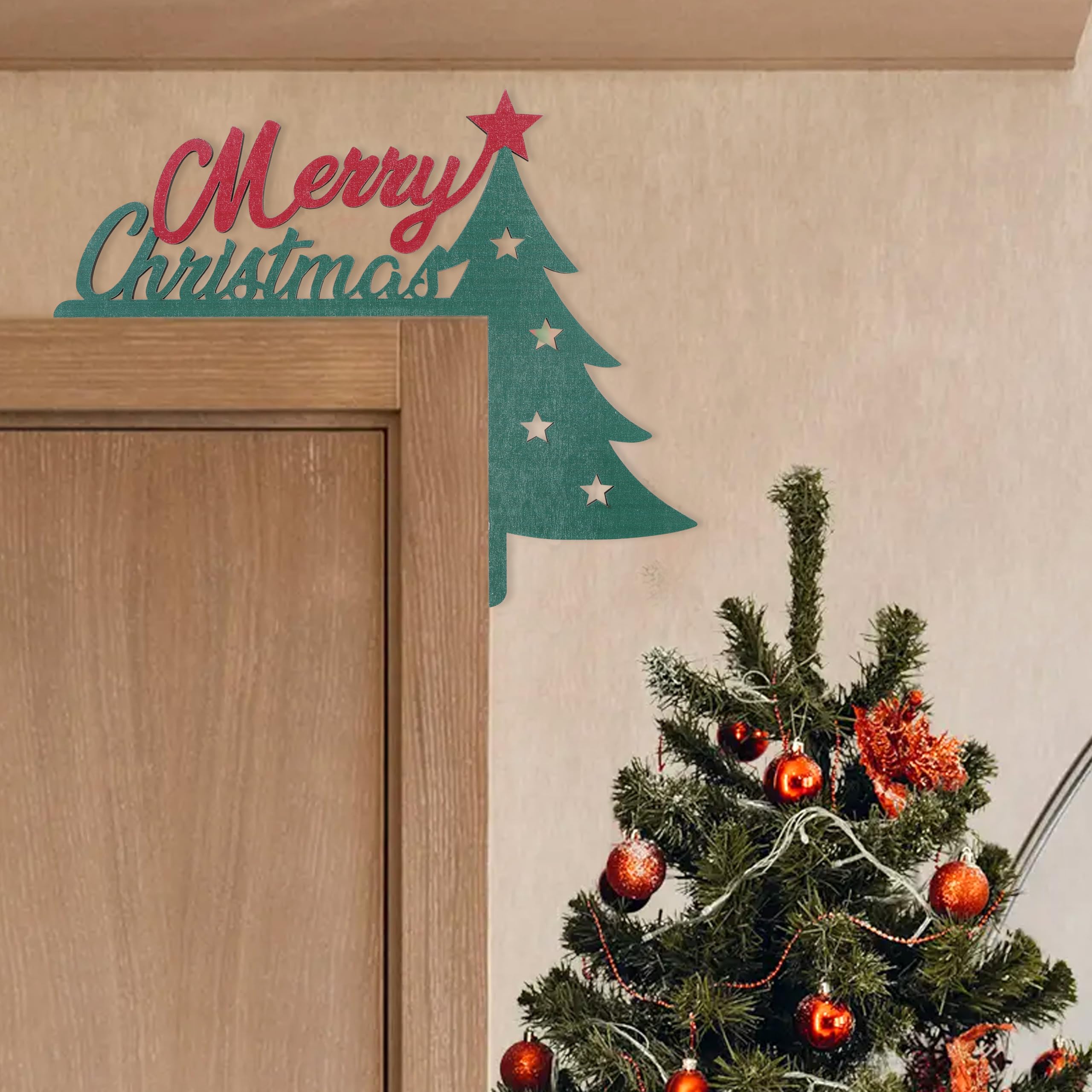 UOAOU Merry Christmas door corner sign mounted on a door frame creates a welcoming entry.