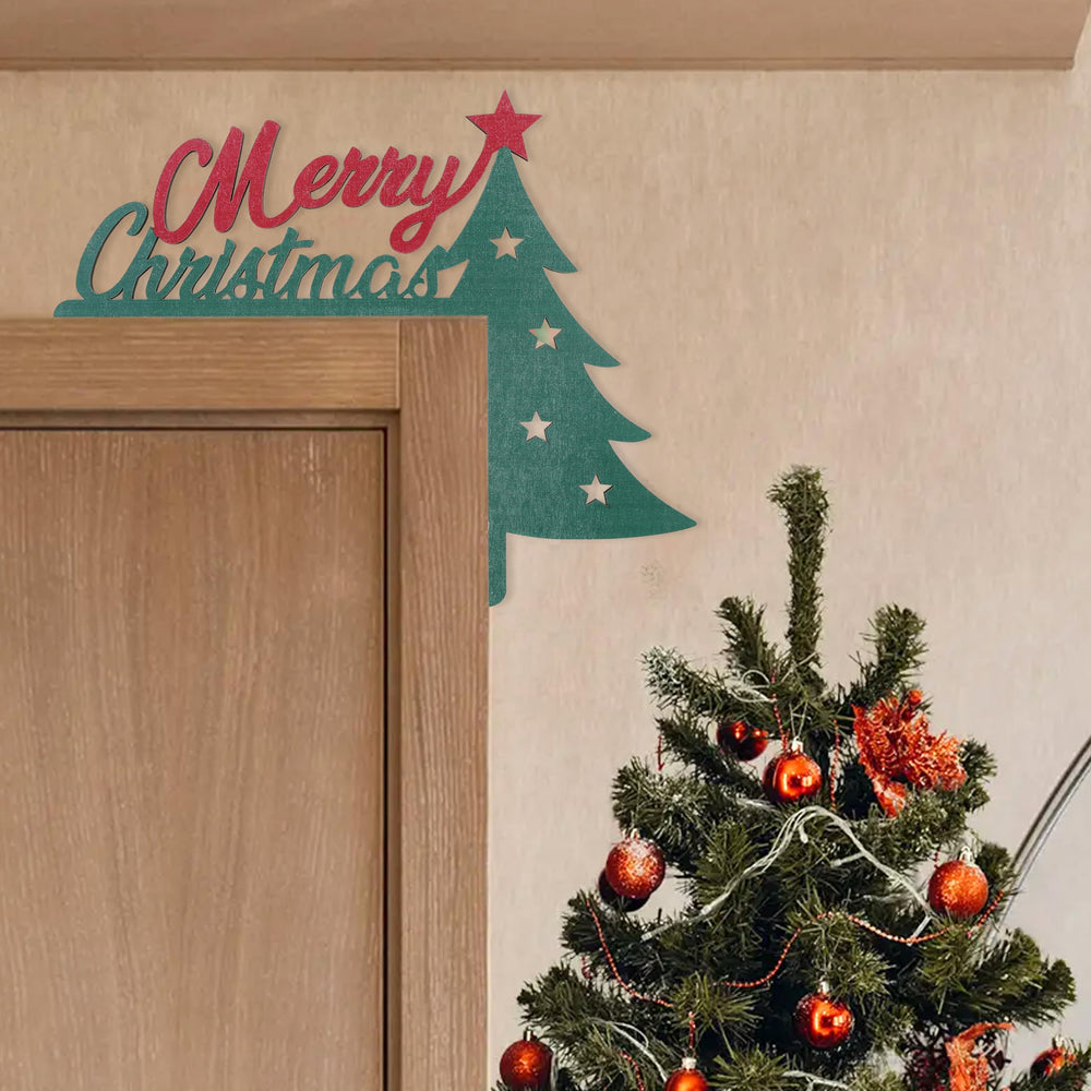 UOAOU Merry Christmas door corner sign mounted on a door frame creates a welcoming entry.