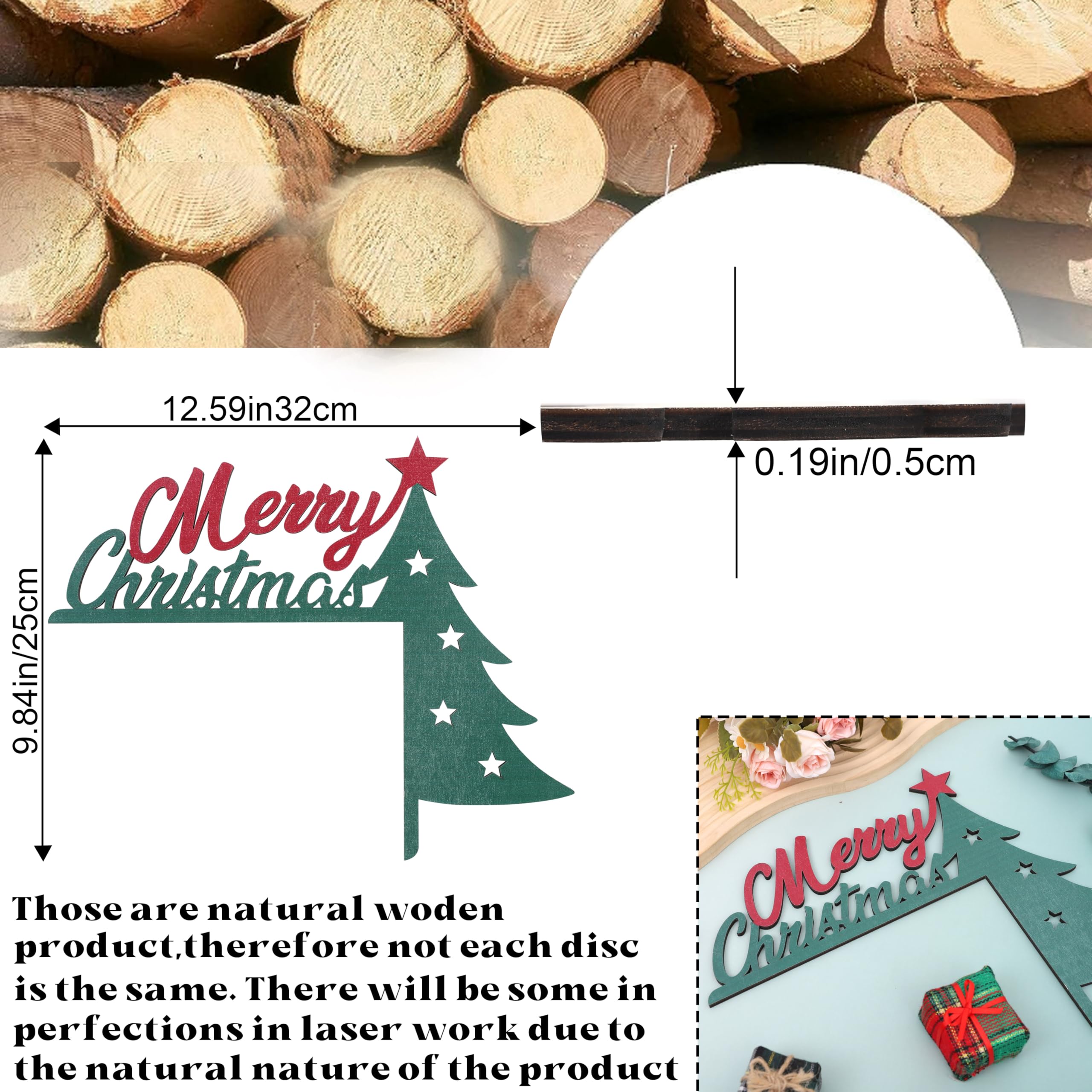 UOAOU wooden frame ornament with Merry Christmas text and tree motifs enhances home decor.