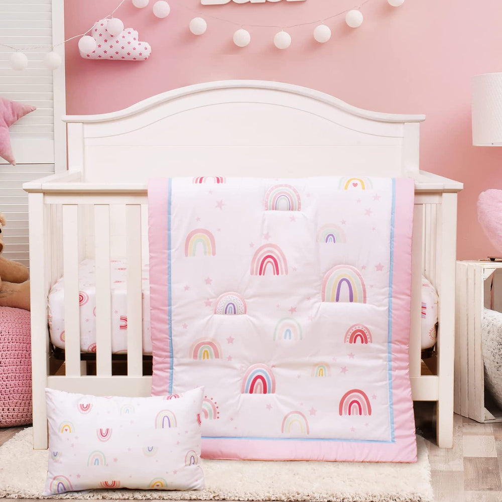 UOMNY crib bedding sets girls pink rainbow complete set for nursery comfort