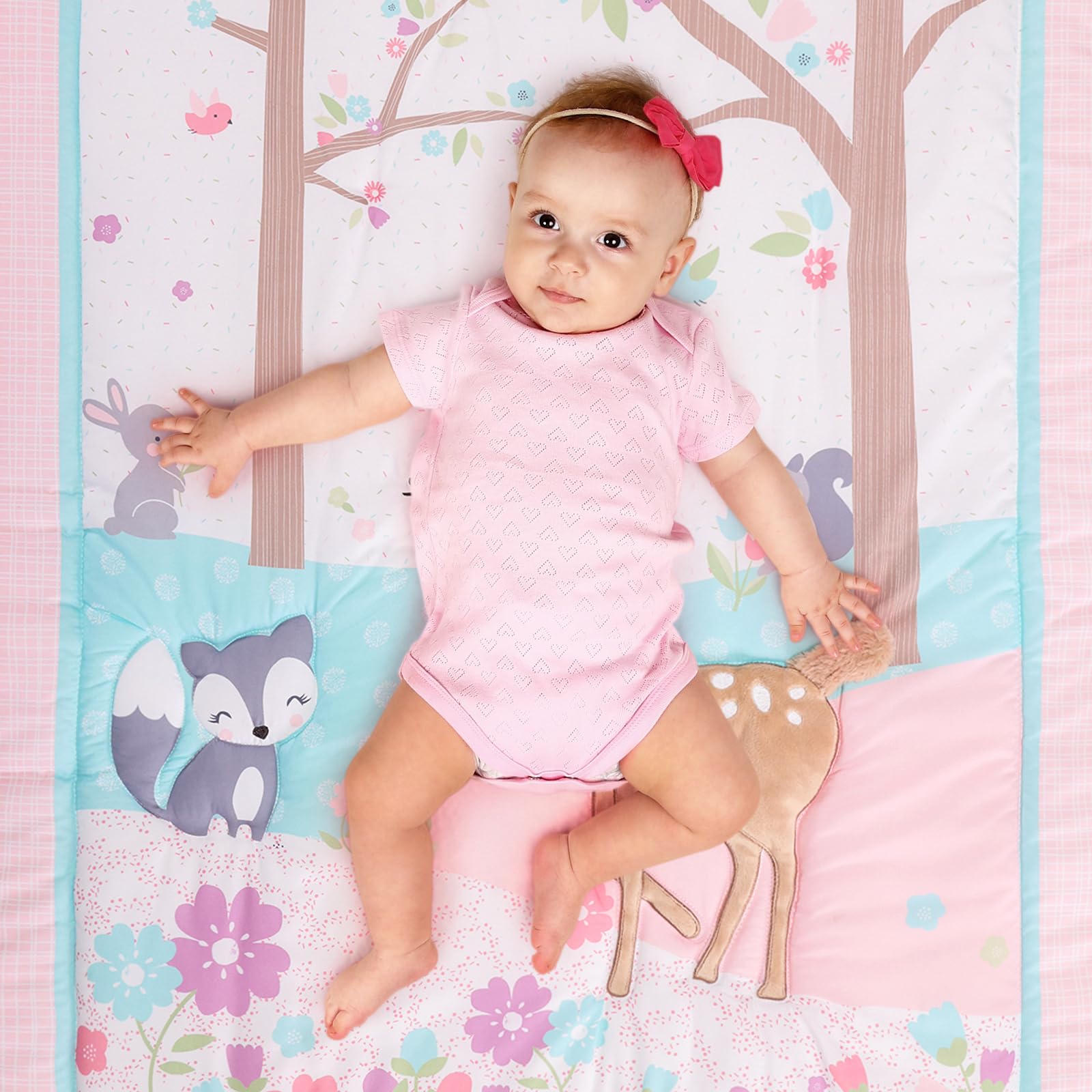 UOMNY crib skirt dust ruffle woodland detail adds tidy nursery aesthetics.