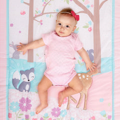 UOMNY crib skirt dust ruffle woodland detail adds tidy nursery aesthetics.