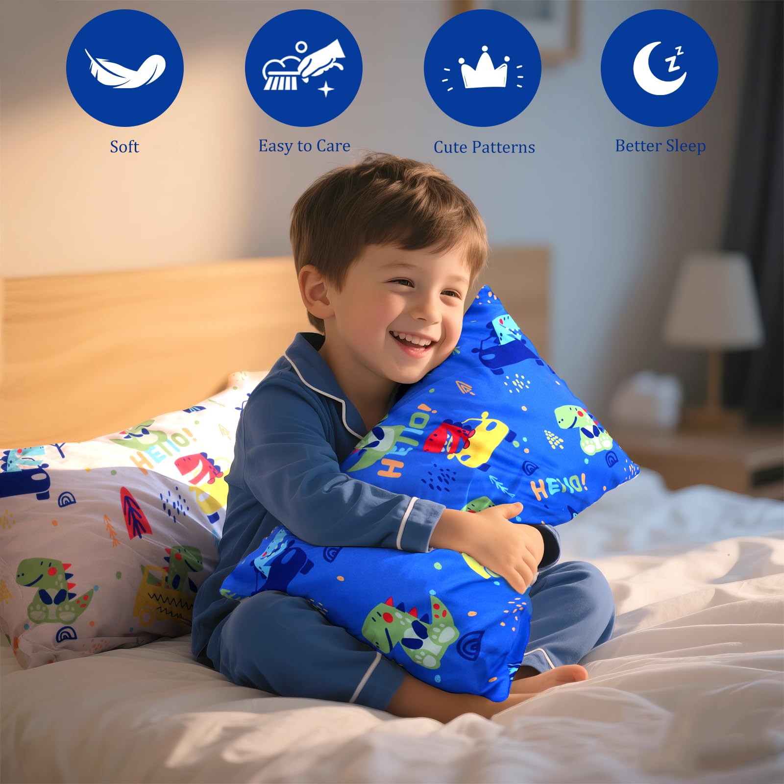 UOMNY dinosaur toddler pillowcase 12x16 blue fits travel pillows