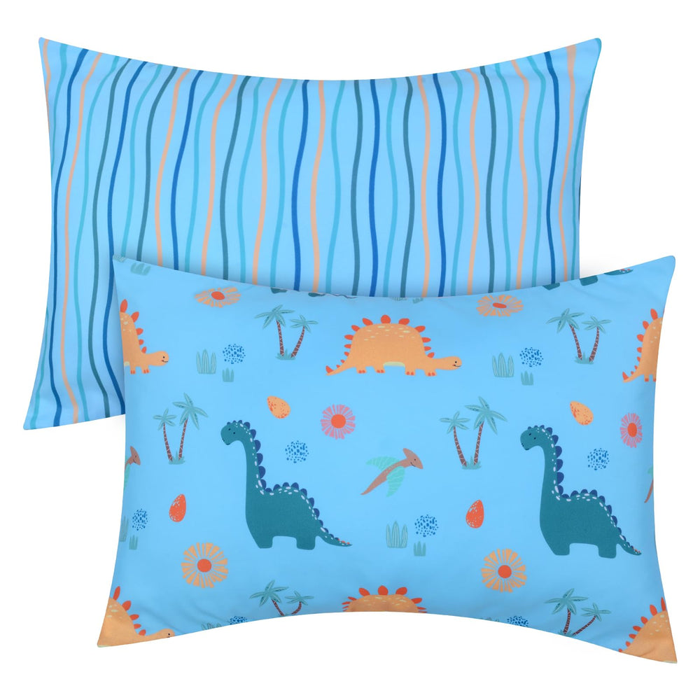 UOMNY dinosaur toddler pillowcase close-up showing soft, breathable fabric for gentle sleep.
