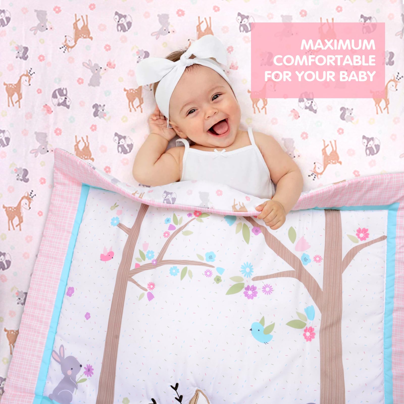 UOMNY fitted crib sheet 28x52 forest print supports breathable, comfortable sleep.