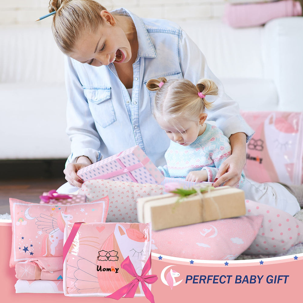 UOMNY pink printed nursery decor featuring hearts, stars, and rainbow for playful style.