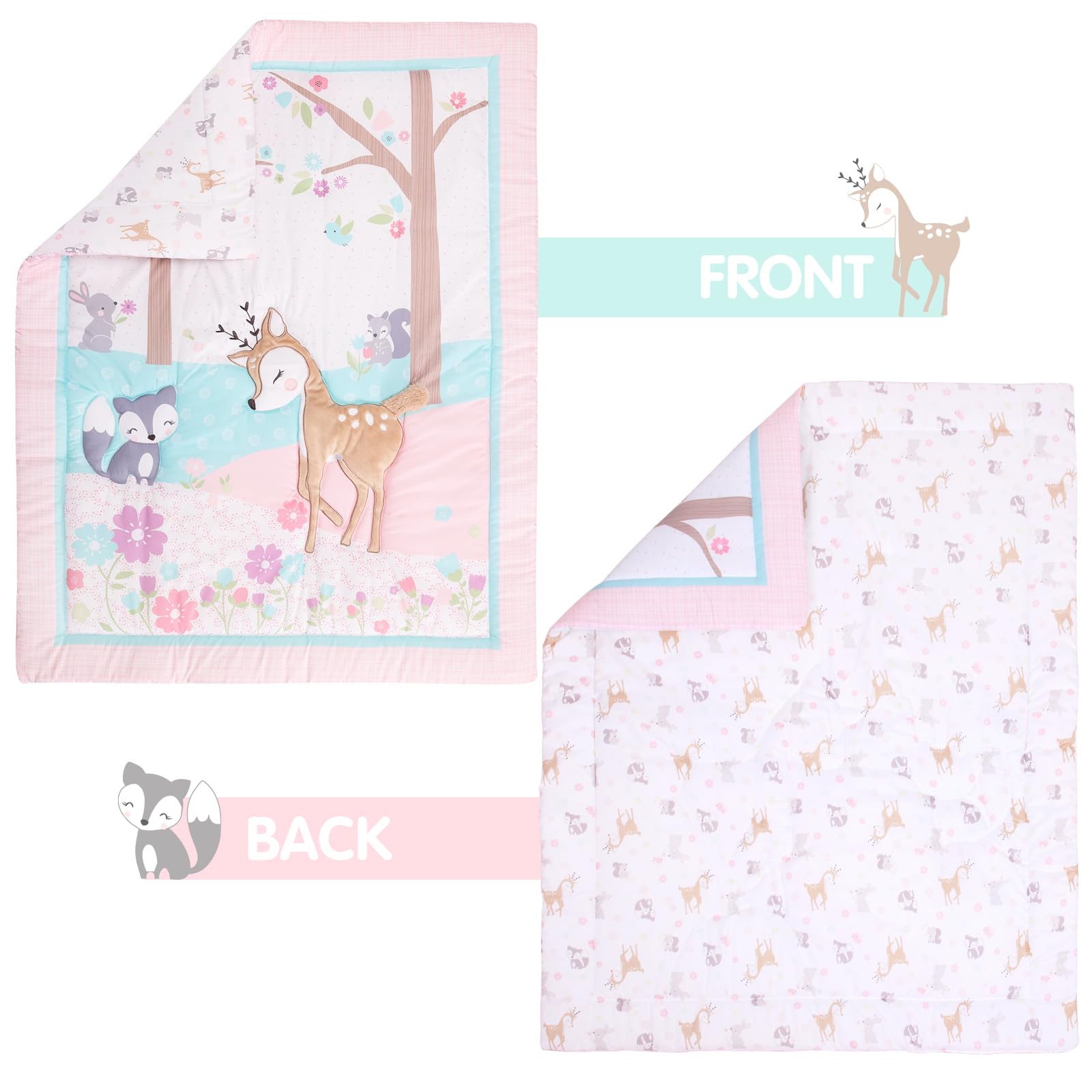 UOMNY woodland animals closeup highlights charming deer, rabbit, fox motifs.