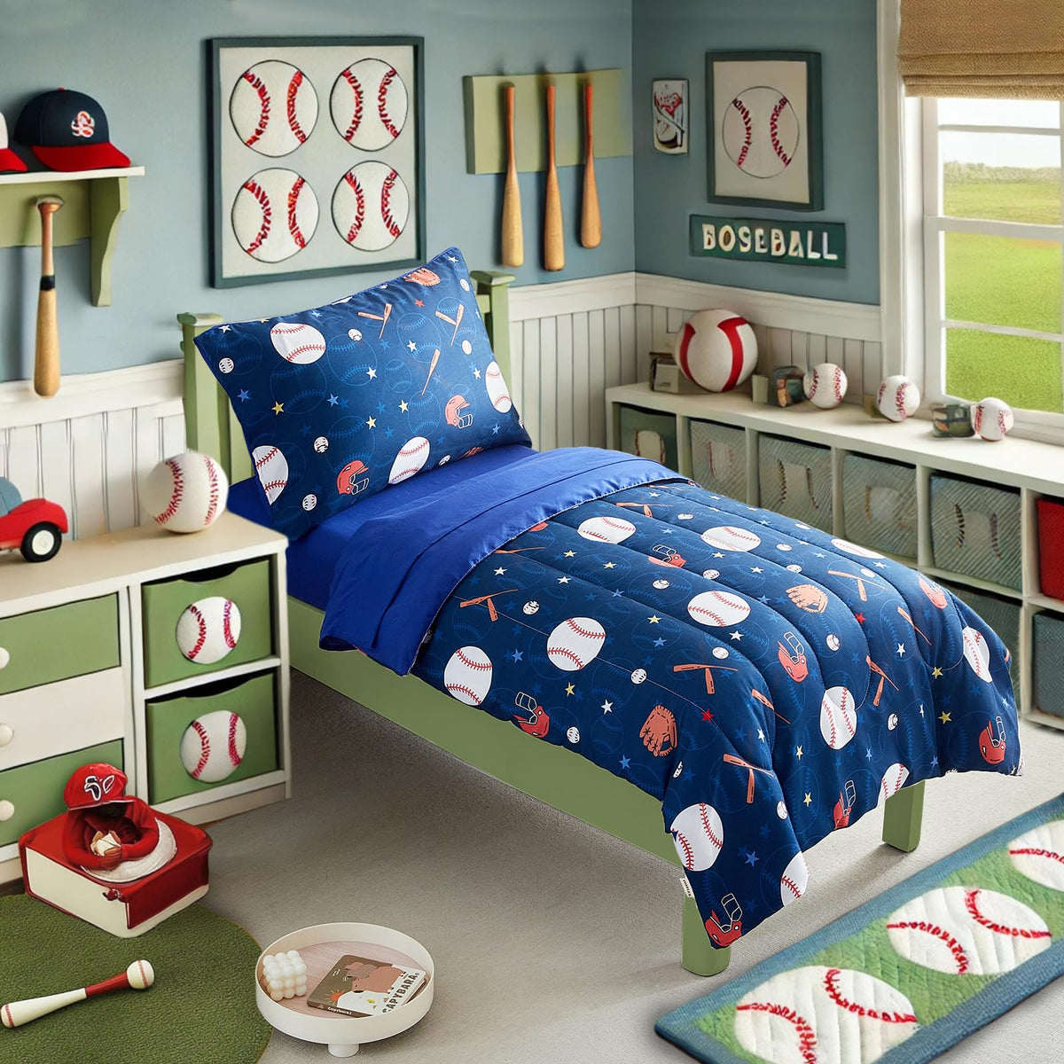 UOZZI BEDDING baseball toddler comforter 42x57 offers soft, cozy warmth for bedtime.
