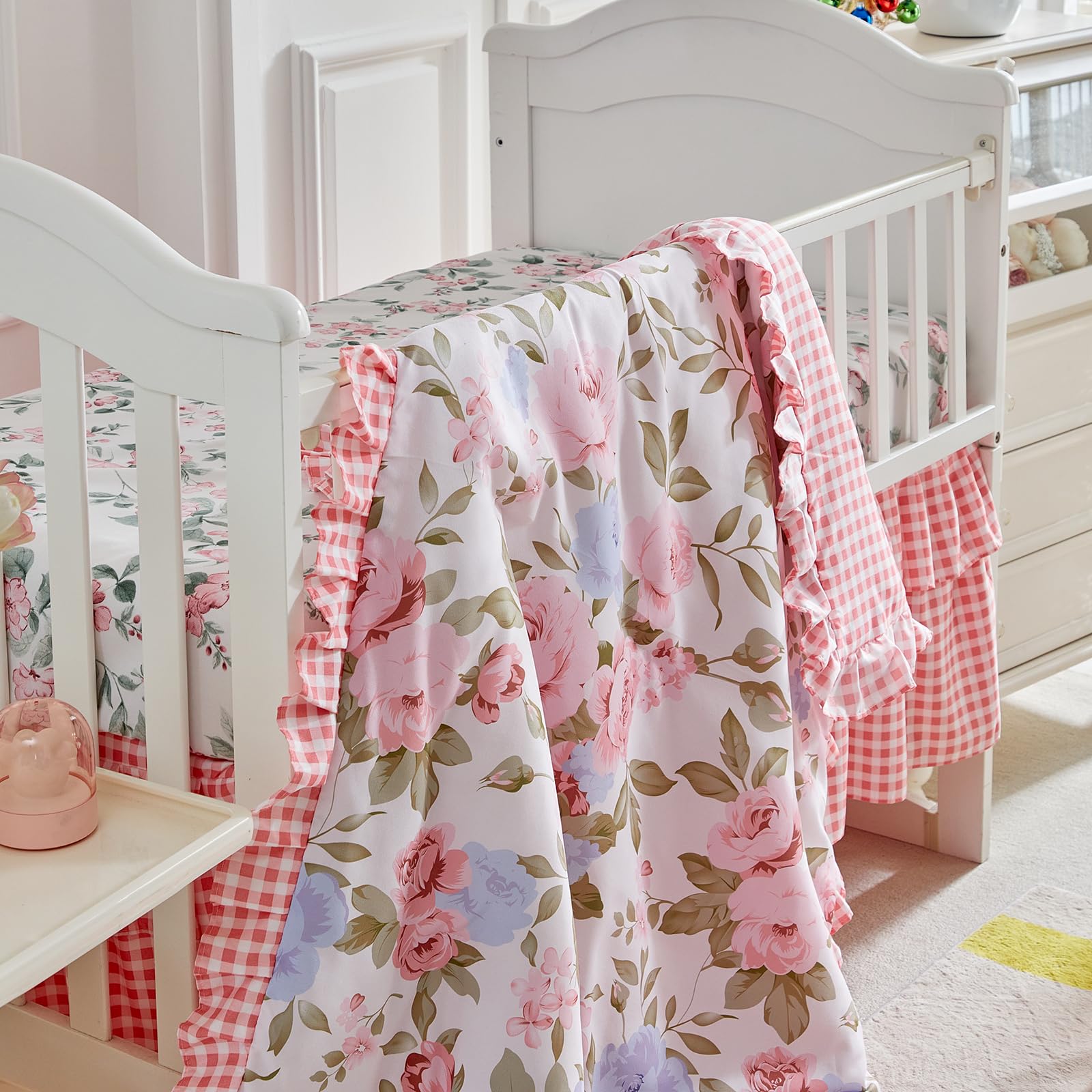 UOZZI Bedding floral crib bed skirt complements nursery aesthetics