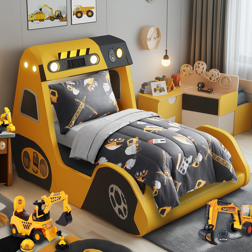 UOZZI BEDDING tipping-truck illustration highlights durable color and easy care