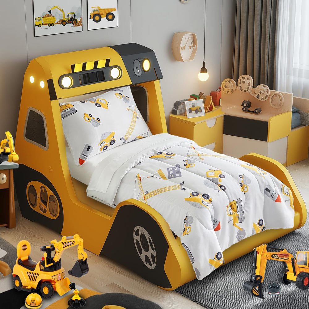 UOZZI BEDDING tipper truck sheet adds fun, bright bedtime ambiance.