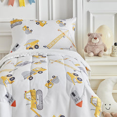 UOZZI BEDDING construction vehicles white sheet set offers soft, durable feel.
