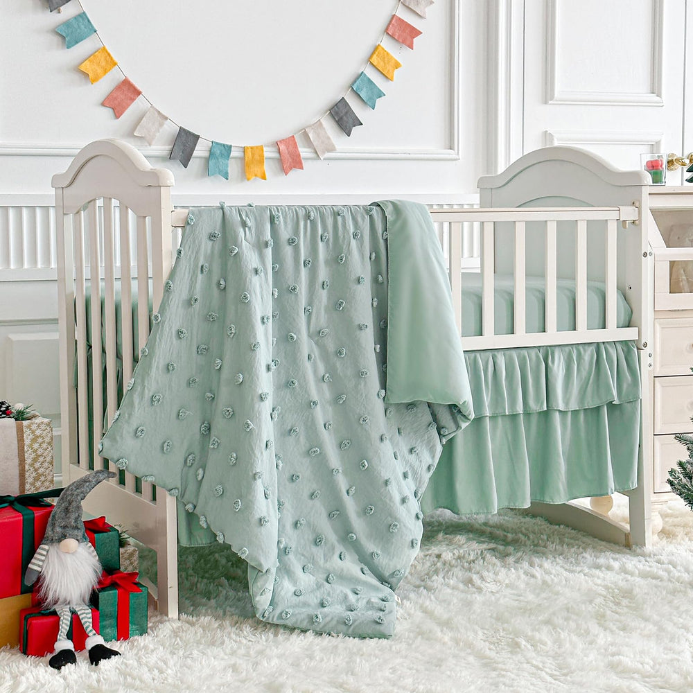 UOZZI BEDDING crib bed skirt 28x52+14 provides clean, finished nursery look.